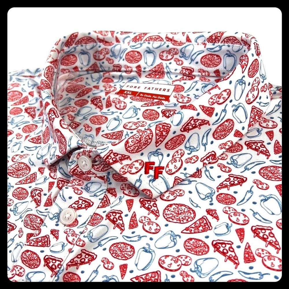 Fore Fathers Golf‎ Polo Shirt Men's 2XL White Red Pizza Pepper Short Sleeve Dads